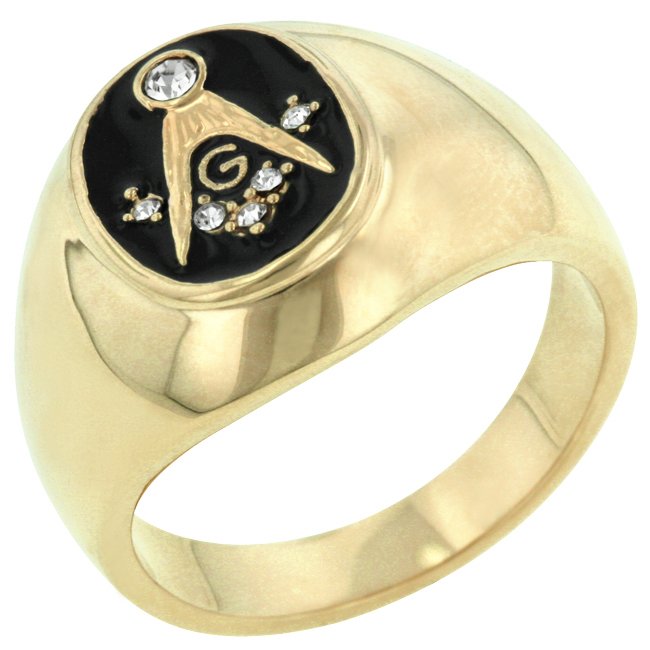 14k Gold Bonded Onyx Masonic CZ Ring