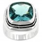 White Gold Rhodium Bonded  Aqua CZ  Cocktail Ring