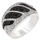 White Gold Rhodium Bonded CZ Round Cut Black Onyx Ring