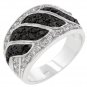 White Gold Rhodium Bonded CZ Round Cut Black Onyx Ring