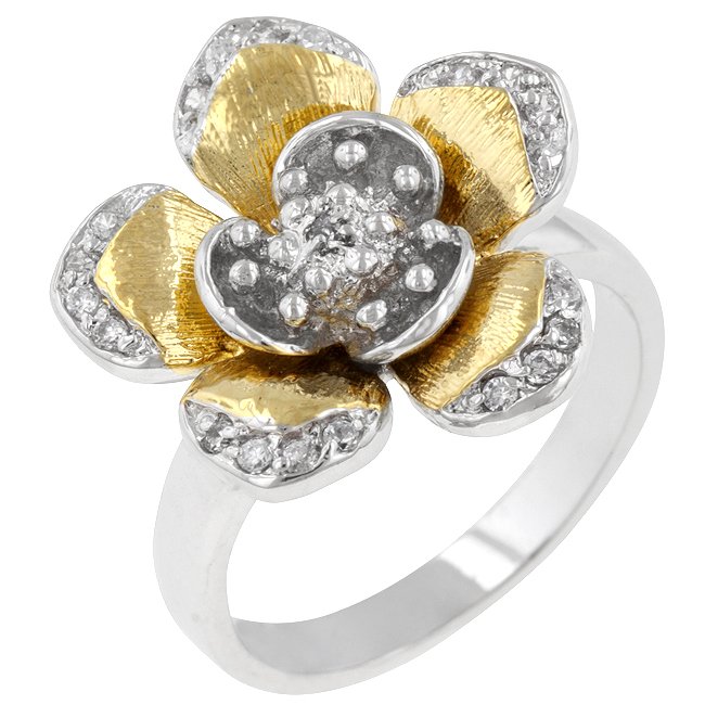 White Gold Rhodium and 14k Gold Bonded CZ Ring