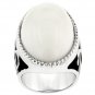 White Gold Rhodium Bonded Oval White Resin Ring