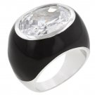 White Gold Rhodium Bonded Oval Cut Clear CZ Ring