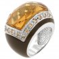 White Gold Rhodium Bonded Champagne CZ Center  Ring
