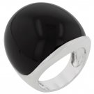 White Gold Rhodium Bonded  Black Onyx Cabochan Ring