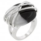 White Gold Rhodium Bonded Black Onyx Pearl Ring