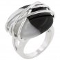 White Gold Rhodium Bonded Black Onyx Pearl Ring