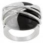 White Gold Rhodium Bonded Black Onyx Pearl Ring