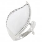 White Gold Rhodium Bonded Cabochan Cut White Resin Ring