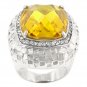 White Gold Rhodium Bonded  Multi-Faceted Yellow CZ Ring