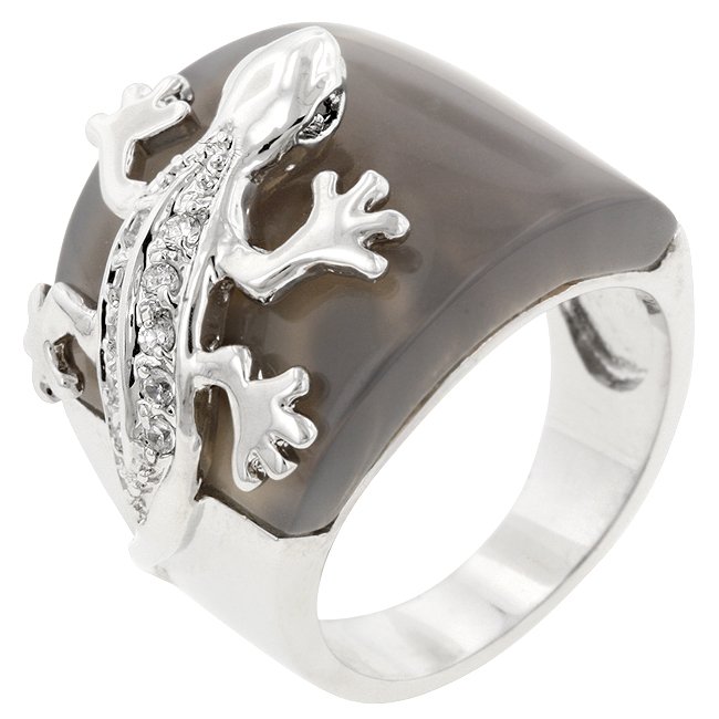 White Gold Rhodium Bonded CZ Reptilian Ring