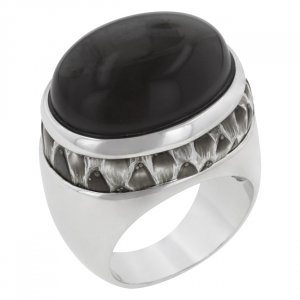White Gold Rhodium Bonded  Smokey Topaz Ring