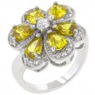 White Gold Rhodium Bonded Pear Cut Yellow  CZ Ring