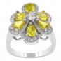 White Gold Rhodium Bonded Pear Cut Yellow  CZ Ring