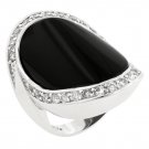 White Gold Rhodium Bonded Onyx Pave CZ  Ring