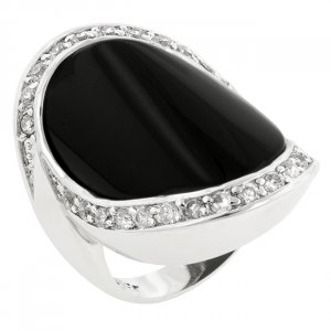 White Gold Rhodium Bonded Onyx Pave CZ  Ring