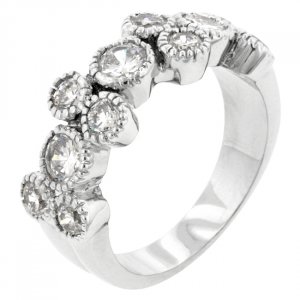 White Gold Rhodium Bonded CZ Anniversary Ring