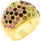 14k Gold Bonded Pave Multicolor Crystal Dome Ring