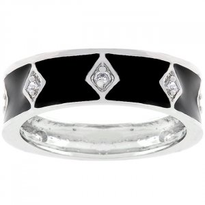 White Gold Rhodium Bonded Black Enamel Eternity Ring