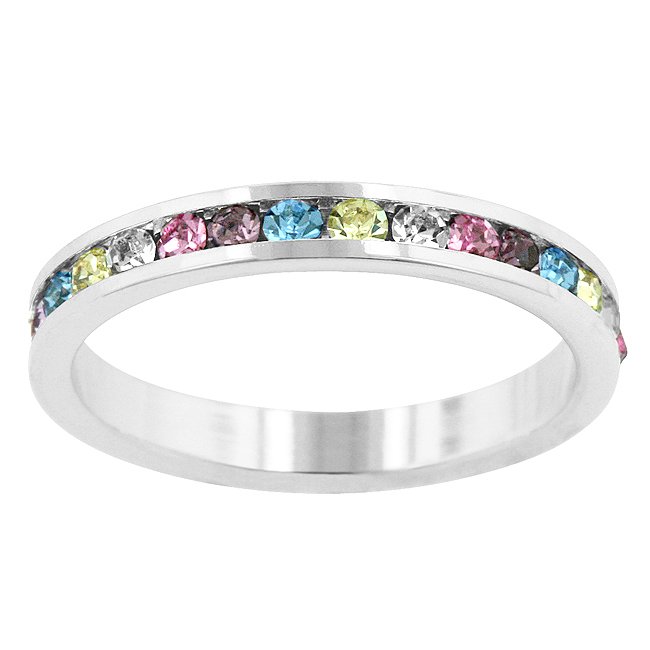 White Gold Rhodium CZ Channel Set Eternity Ring