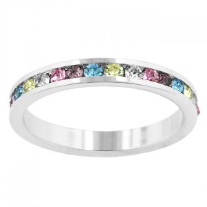 White Gold Rhodium CZ Channel Set Eternity Ring