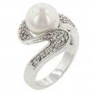 White Gold Rhodium Bonded White Pearl Clea CZ  Ring