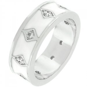 White Gold Rhodium Bonded White Enamel Eternity Ring