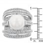 White Gold Rhodium Bonded Shell Pearl CZ Ring