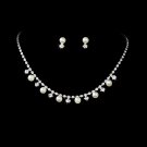 Silver Rhinestones White Pearl Necklace Earring Set