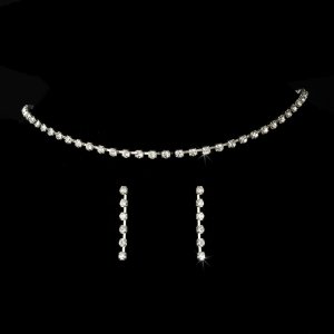 Silver Rhinestone Choker Necklace Earring Set