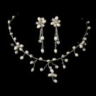 Silver Rhinestone Freshwater Pearl Necklace Earring Set
