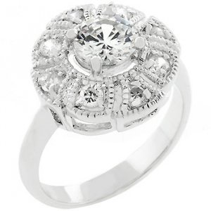 New white Gold Silver Antique Milligrain CZ Ring