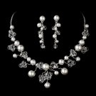 Silver Swarovski Crystal White Necklace Earring Set