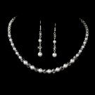 Silver Swarovski White Pearl Necklace Earring Set