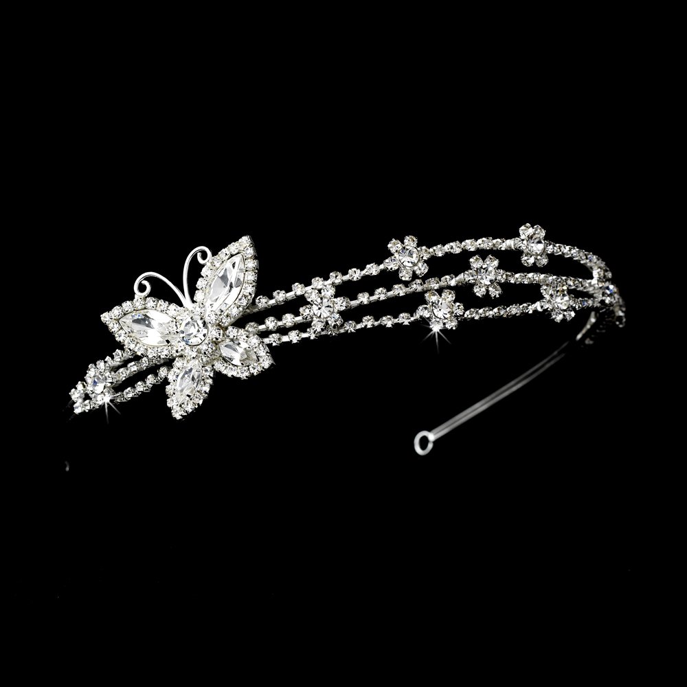 Silver Clear Rhinestone Butterfly Headband Tiara