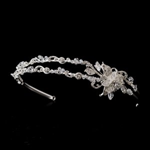 Silver Rhinestone Crystal Flower Headband Tiara