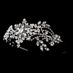 Silver Elegant Swarovski Crystal Pearl Headband Tiara