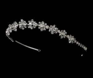 Silver Swarovski Rhinestone Flower Headband Tiara