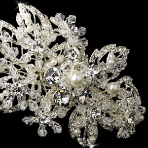 Silver Ivory Pearl Crystal Floral Headband Tiara