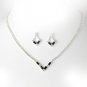 Silver Black Crystal V-Shaped Necklace Earring Set