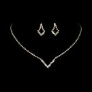 Gold Clear Crystal V-Shaped Necklace Earring Set