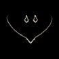 Gold Clear Crystal V-Shaped Necklace Earring Set