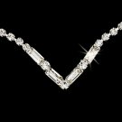 Silver Clear Crystal V-Shaped Necklace Earring Set