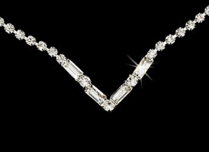 Silver Clear Crystal V-Shaped Necklace Earring Set