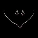 Silver Amethyst Crystal V-Shaped Necklace Earring Set