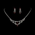 Silver Red Crystal Chandelier Necklace Earring Set