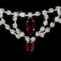 Silver Red Crystal Chandelier Necklace Earring Set