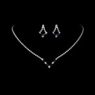 Silver Navy Blue Crystal V-Shaped Necklace Earring Set