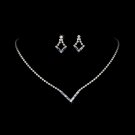 Silver Light Blue Crystal V-Shaped Necklace Earring Set