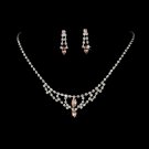 Silver Pink Crystal Chandelier Necklace Earring Set